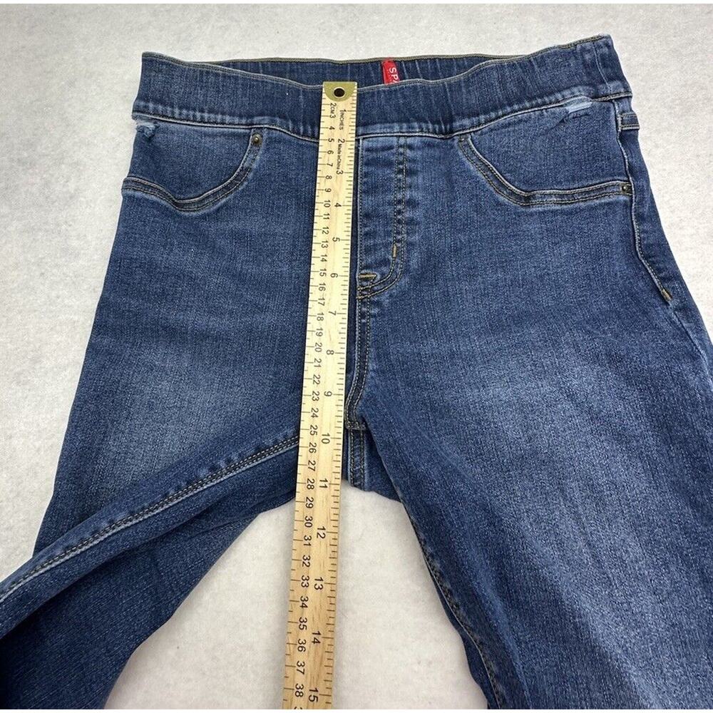 SPANX Size M Distressed Ankle Skinny Jeans Medium Wash Pull On Raw Hem Denim - Picture 4 of 7